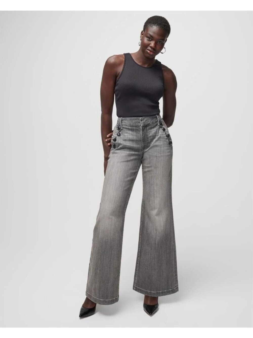 WHBM Size 2 Mariner Wide-Leg High-Rise  Jean's Faded Gray Wash Denim - Picture 6 of 14